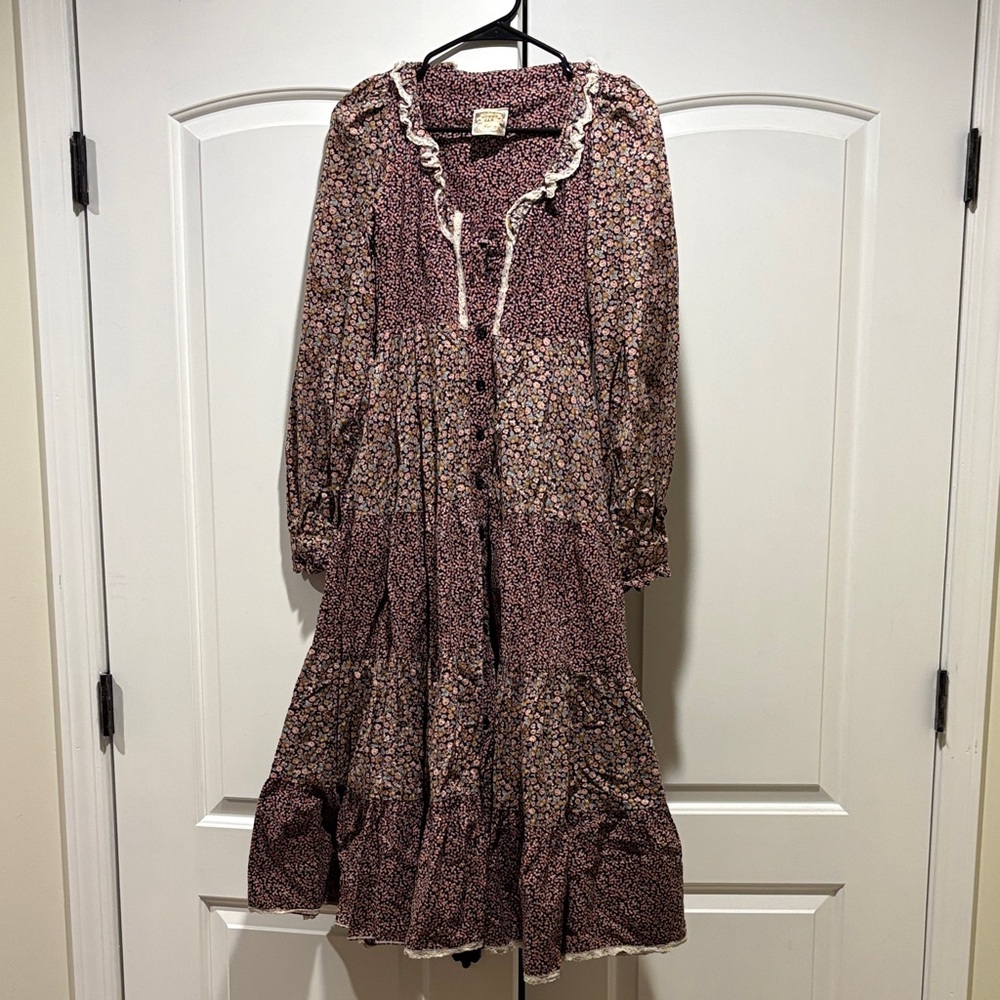 Gunne sax Floral Ruffle Midi Dress - Brown Floral